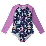 Slopehill Rashguard UV 50+ Long Sleeve Zip One-Piece Swimsuit (Girl's, Sizes 2-12T)